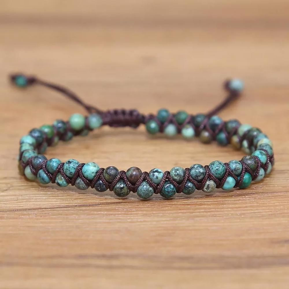 Natural African Turquoise Stone Bracelet Green Stone Braided Bracelet Handmade