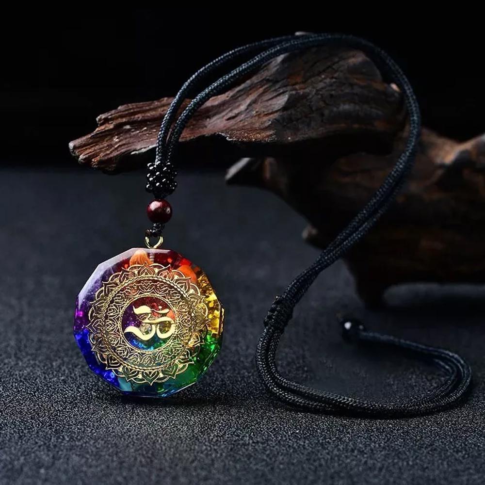 Natural Crystal Orgonite Pendant 7 Chakra Healing Talisman Women Men Necklace