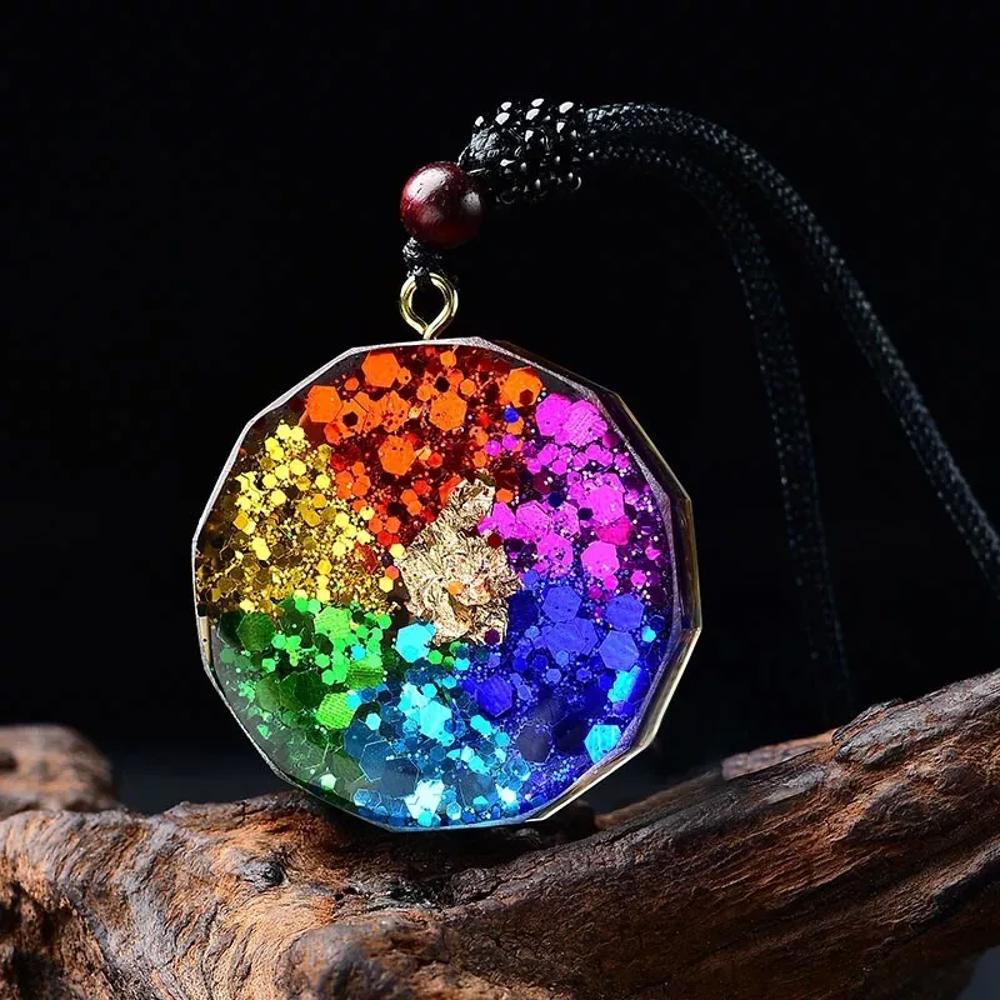 Natural Crystal Orgonite Pendant 7 Chakra Healing Talisman Women Men Necklace