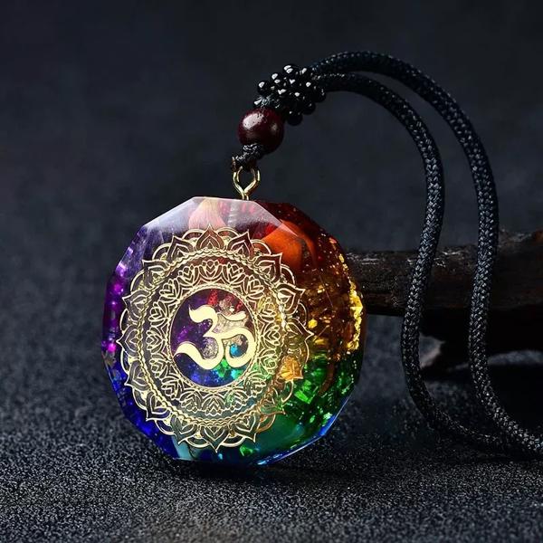 Natural Crystal Orgonite Pendant 7 Chakra Healing Talisman Women Men Necklace