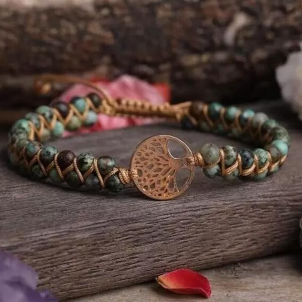 Tree of Life African Turquoise Beaded Healing Balance Women Charm Bracelet Gifts