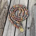  108 Mala Natural Matte Picasso Jasper Healing Meditation Bracelet Necklace Gift