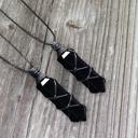  Natural Obsidian Crystal Hexagon Point Wrapped Pendant Necklace (1 PIECE)