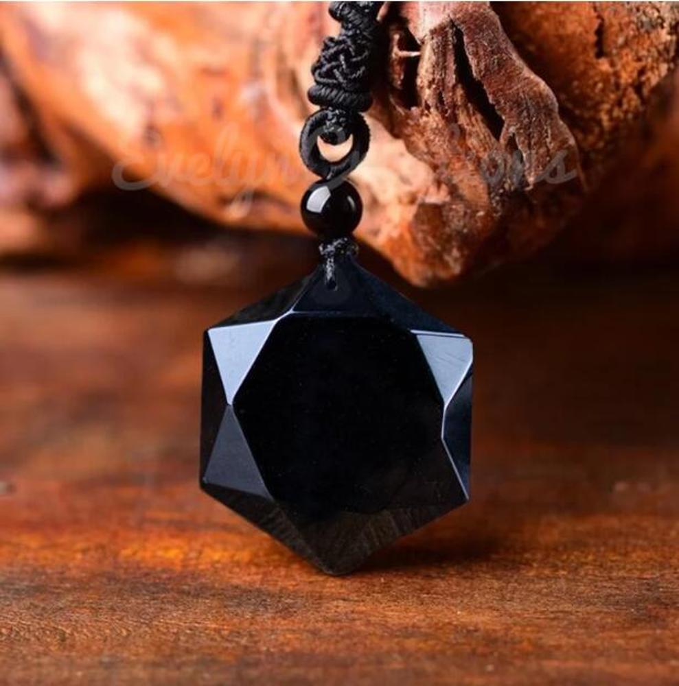 Natural Stone Black Obsidian Healing Crystal Pendant Necklace