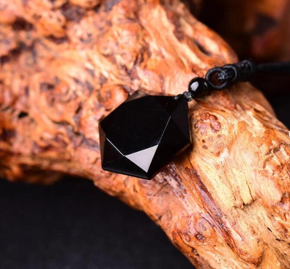 Natural Stone Black Obsidian Healing Crystal Pendant Necklace