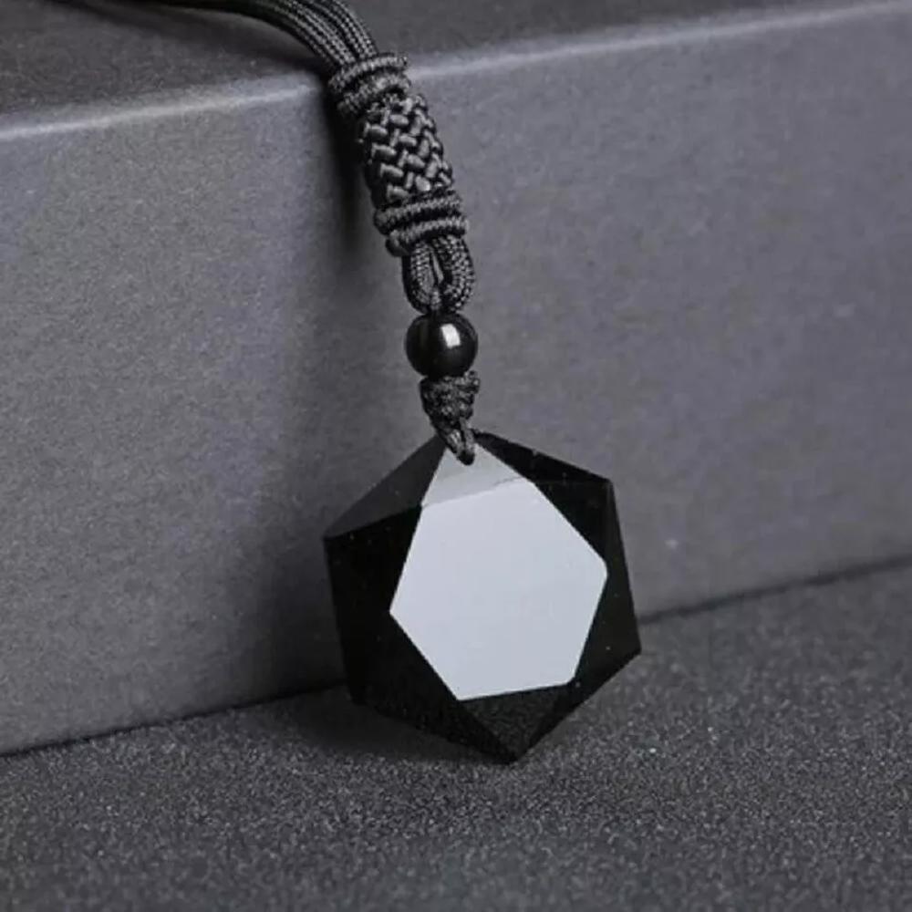 Natural Stone Black Obsidian Healing Crystal Pendant Necklace