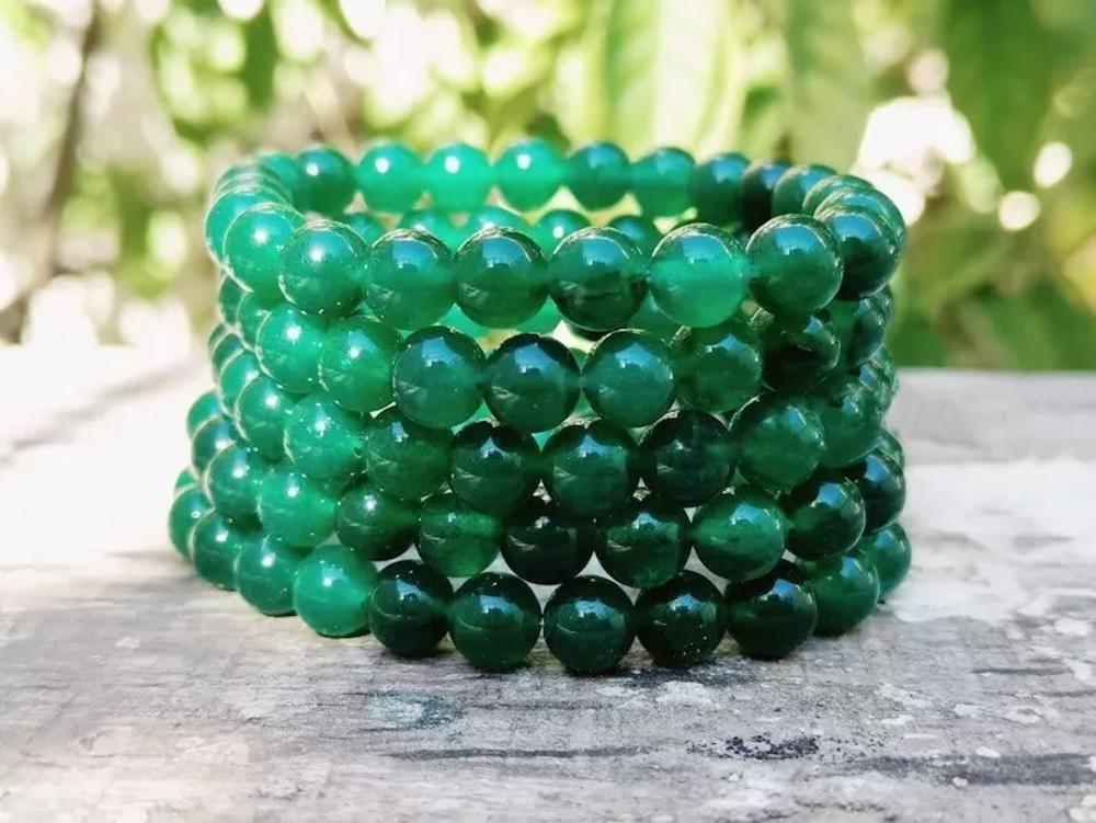 5 Pcs Natural Emerald 8mm  Crystal Healing Stretch Bracelet