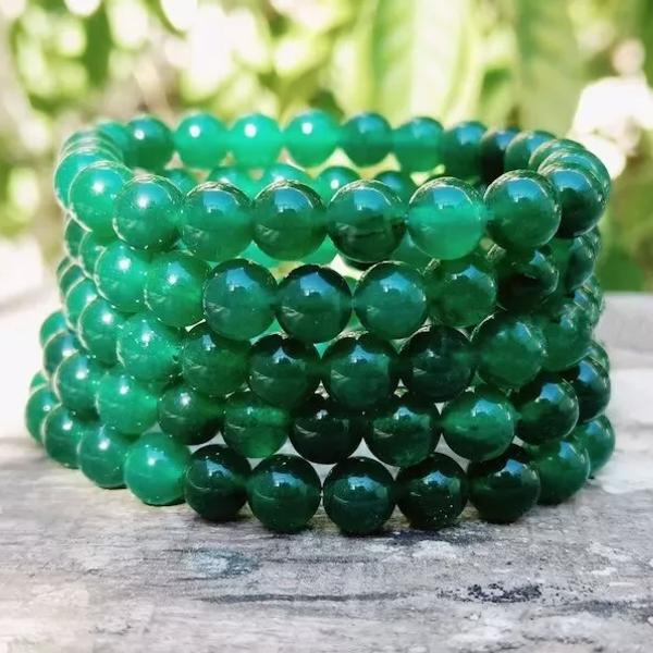 5 Pcs Natural Emerald 8mm  Crystal Healing Stretch Bracelet