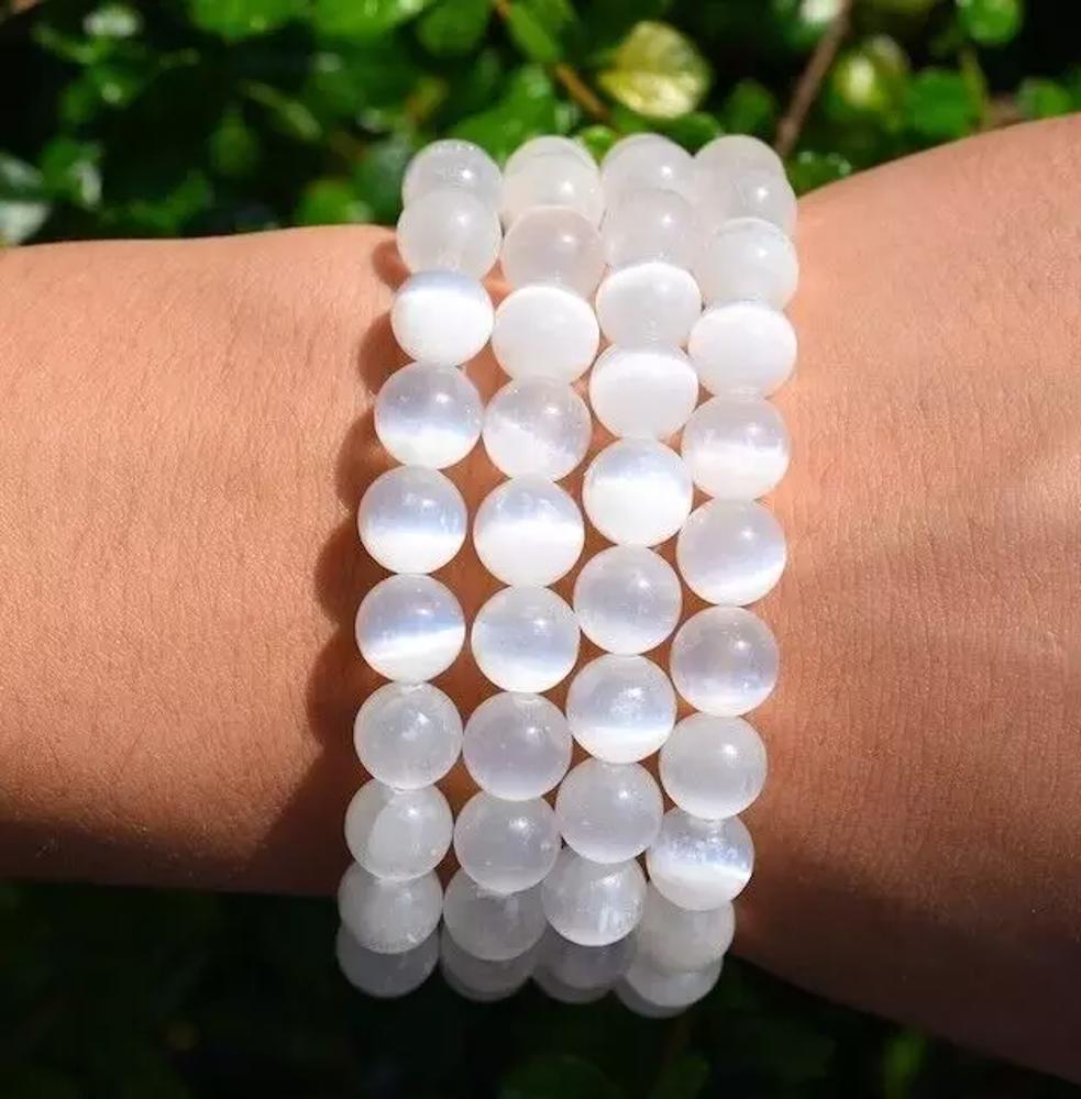 4PCS Genuine Selenite 8m Beads Healing Balance Reiki Stretch Women Bracelet Gifts