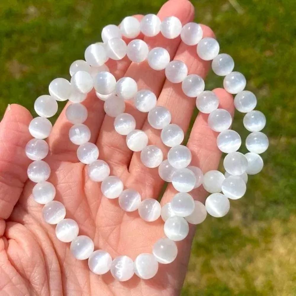 4PCS Genuine Selenite 8m Beads Healing Balance Reiki Stretch Women Bracelet Gifts