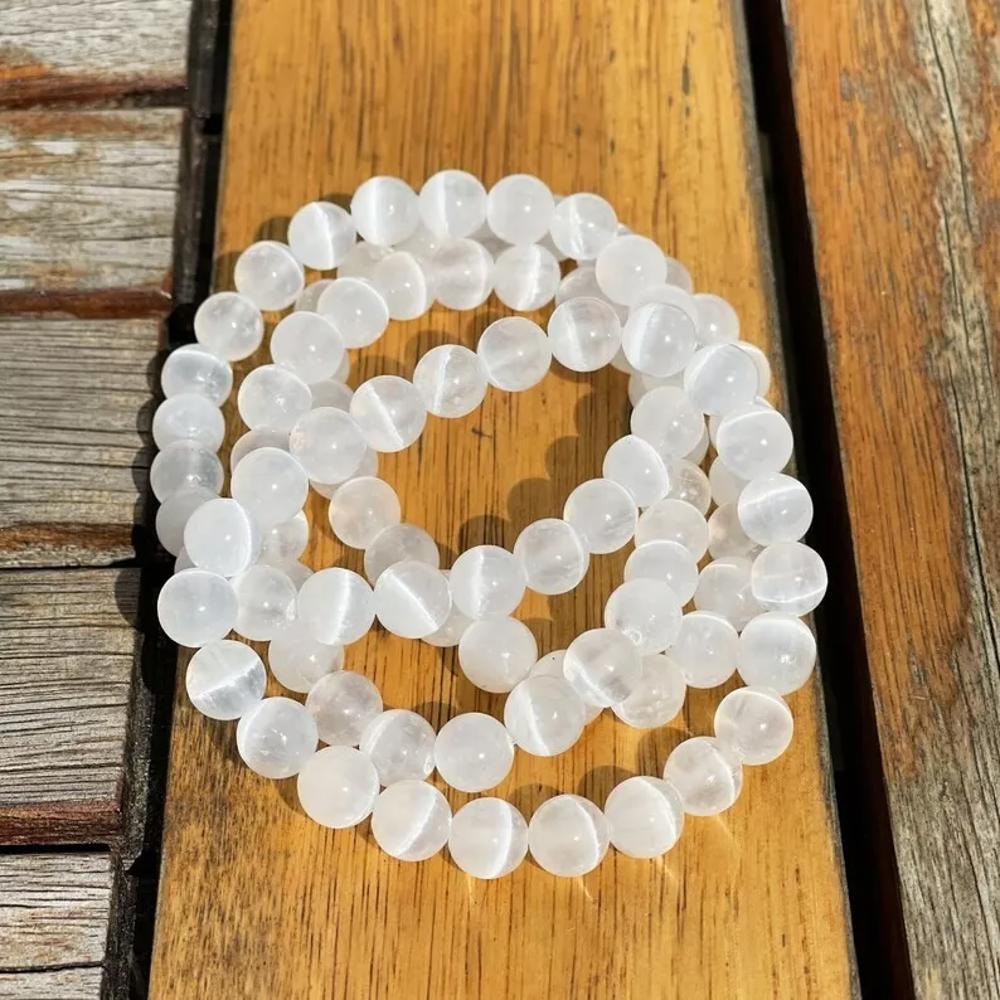 4PCS Genuine Selenite 8m Beads Healing Balance Reiki Stretch Women Bracelet Gifts