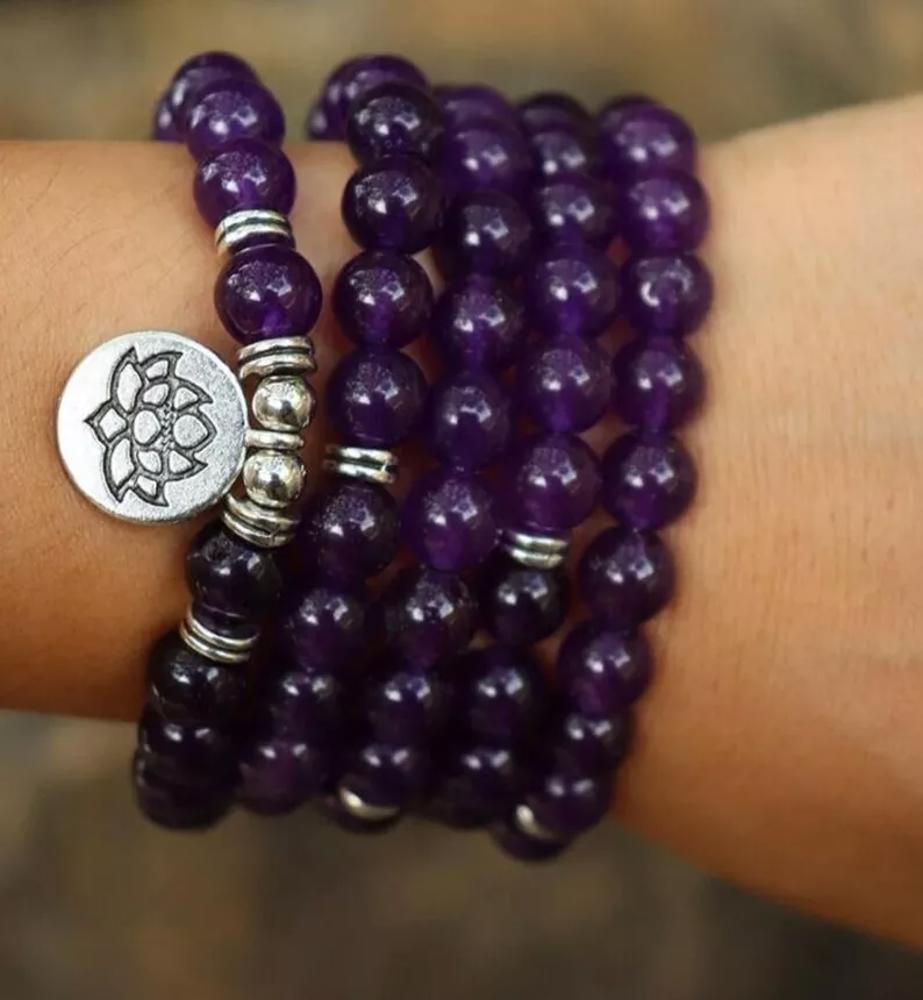 Amethyst 108 Mala Beads Prayer Necklace Multi Strands Healing Balance Bracelet