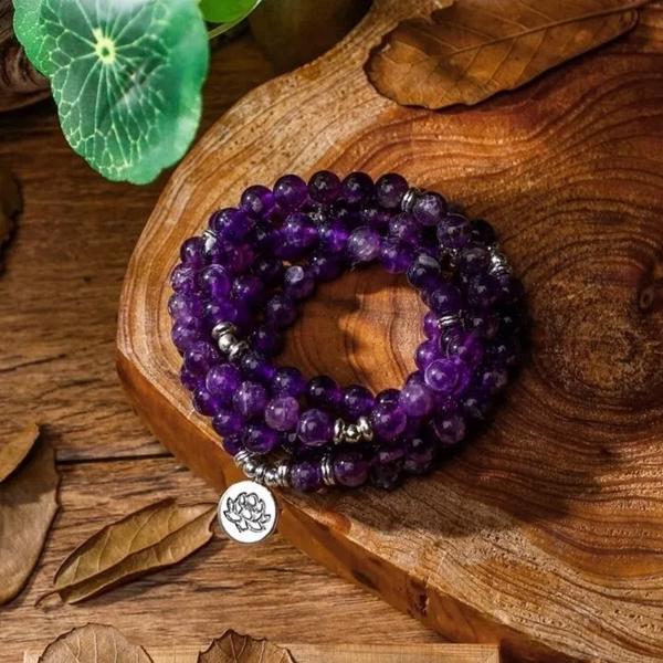 Amethyst 108 Mala Beads Prayer Necklace Multi Strands Healing Balance Bracelet