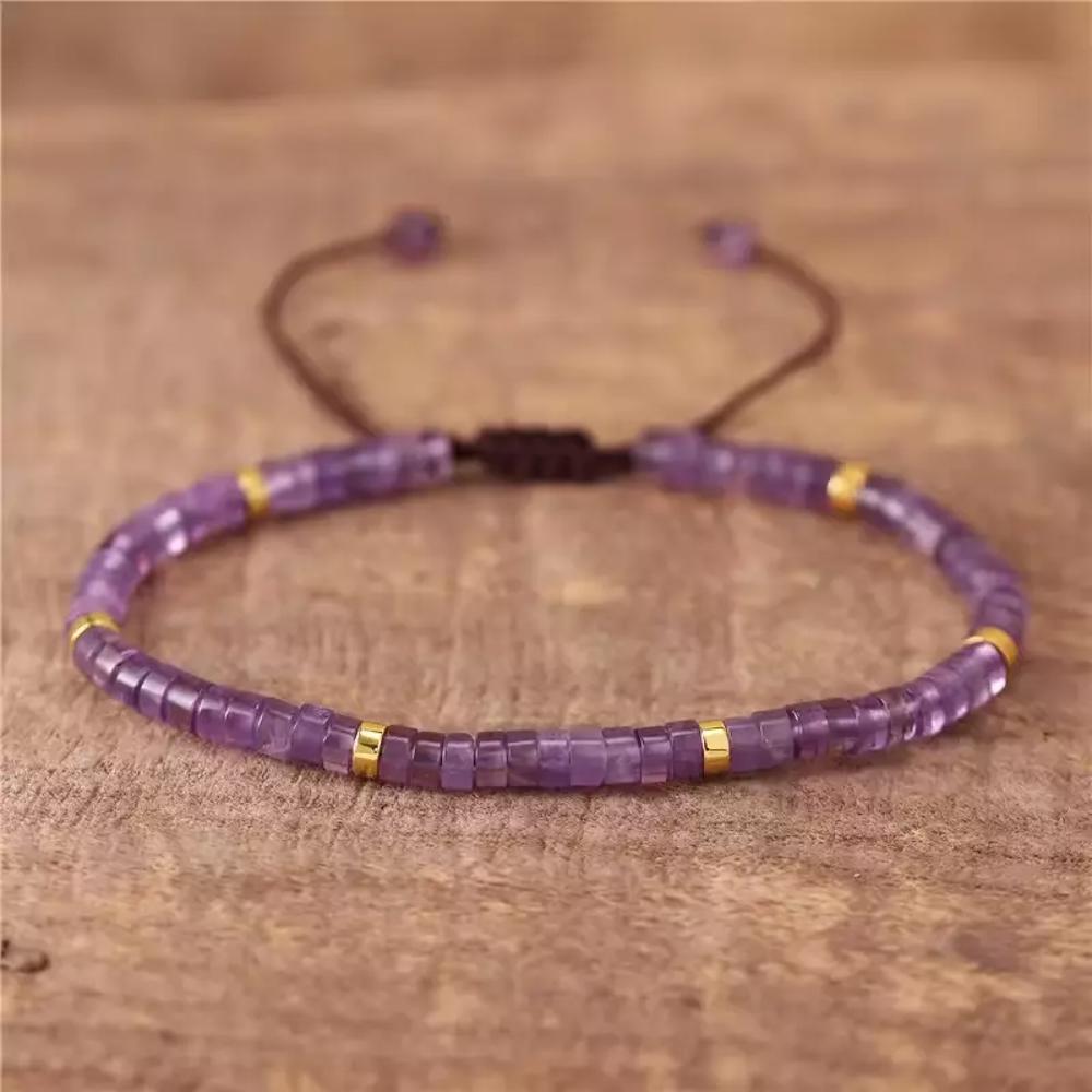 Natural Crystal Amethyst Small Dainty Beads Healing Protection Women Bracelet