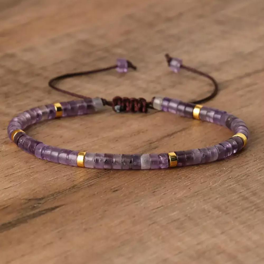 Natural Crystal Amethyst Small Dainty Beads Healing Protection Women Bracelet