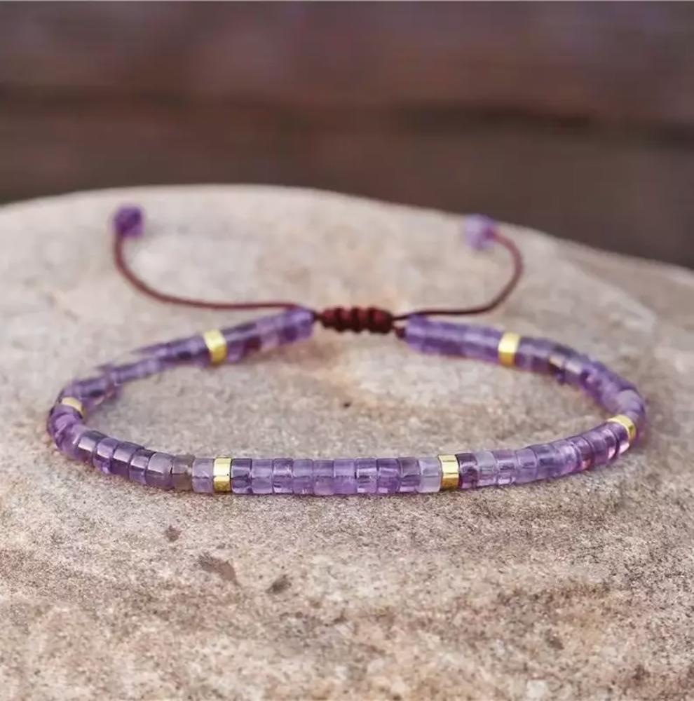 Natural Crystal Amethyst Small Dainty Beads Healing Protection Women Bracelet