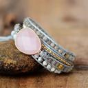  Natural Rose Quartz Jasper Leather Wrap Braided Bracelet for Love Healing Luck