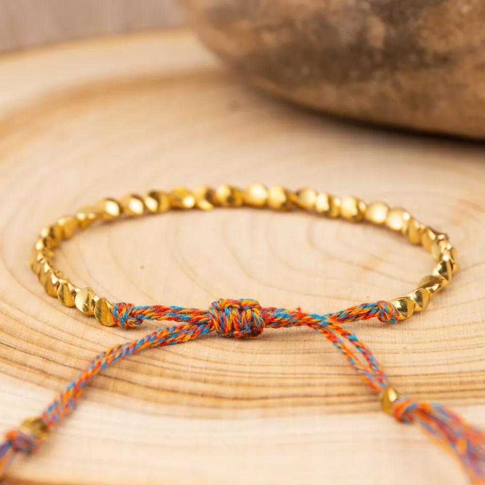 2PCS Tibetan Copper Beaded Bracelet Wealth Luck Healing Bracelets Hand Woven