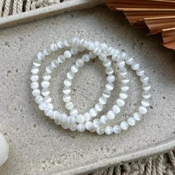 3pcs Natural Selenite 4mm Bead Healing Balance Reiki Stretch Women Bracelet Gifts