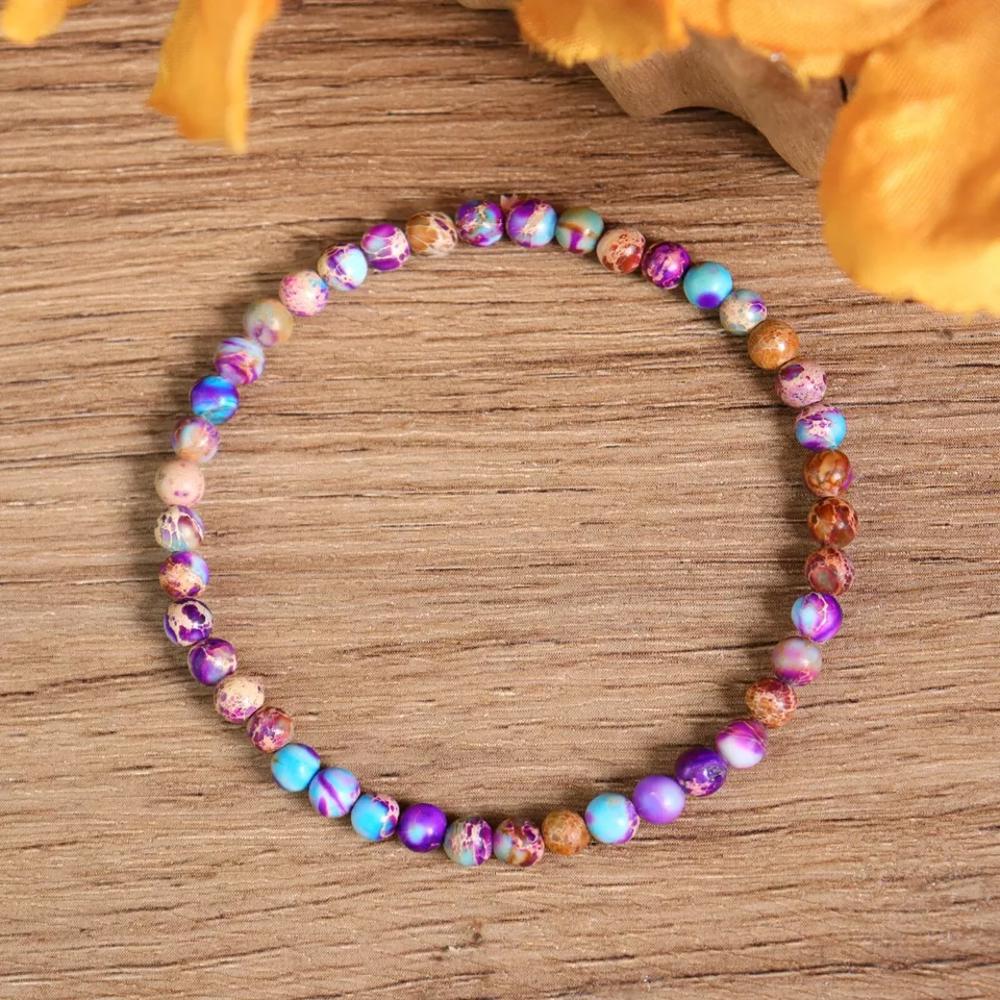 Galaxy Sea Sediment Jasper 4mm Dainty Bead Healing Balance Reiki Bracelet Gift