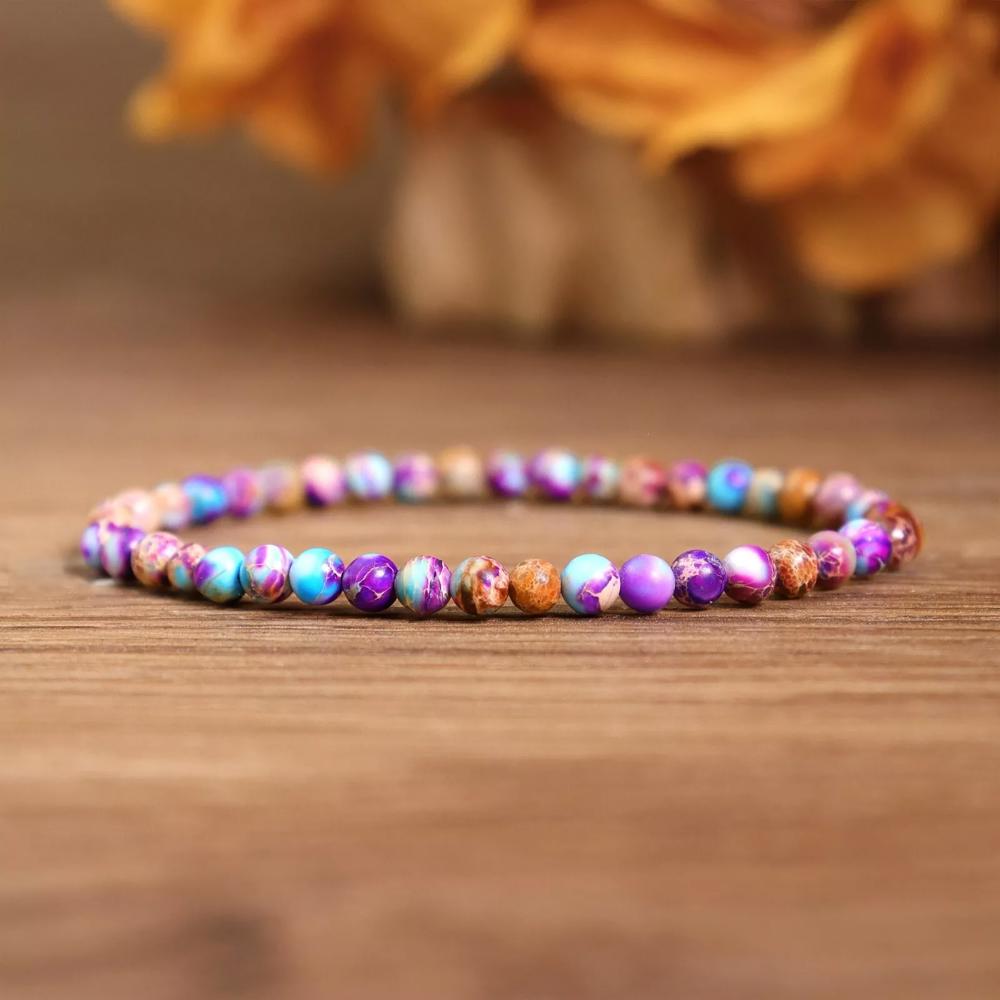 Galaxy Sea Sediment Jasper 4mm Dainty Bead Healing Balance Reiki Bracelet Gift