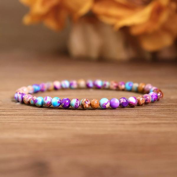 Galaxy Sea Sediment Jasper 4mm Dainty Bead Healing Balance Reiki Bracelet Gift