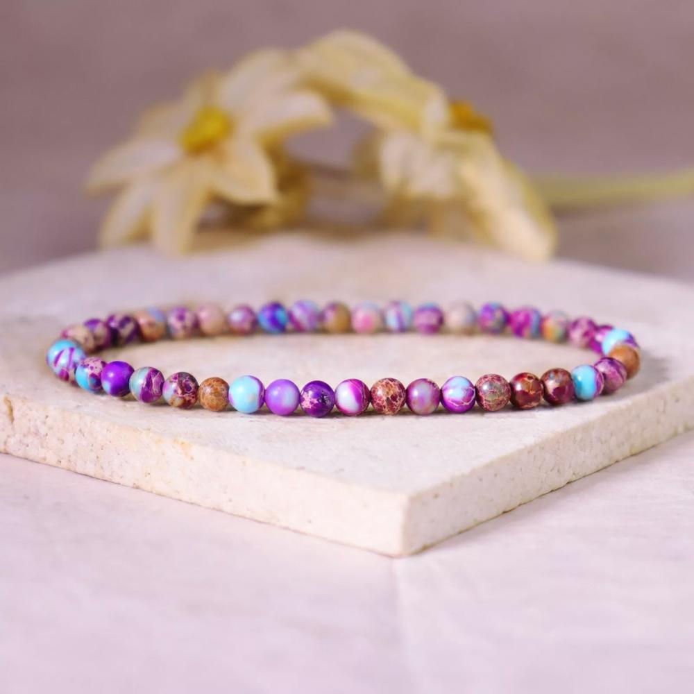 Galaxy Sea Sediment Jasper 4mm Dainty Bead Healing Balance Reiki Bracelet Gift