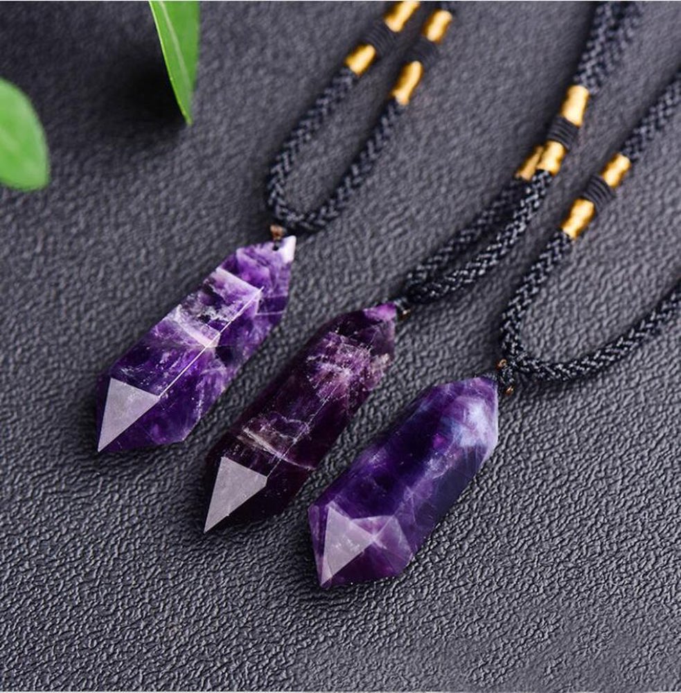 Natural Stone Amethyst Crystal Pendant Necklace