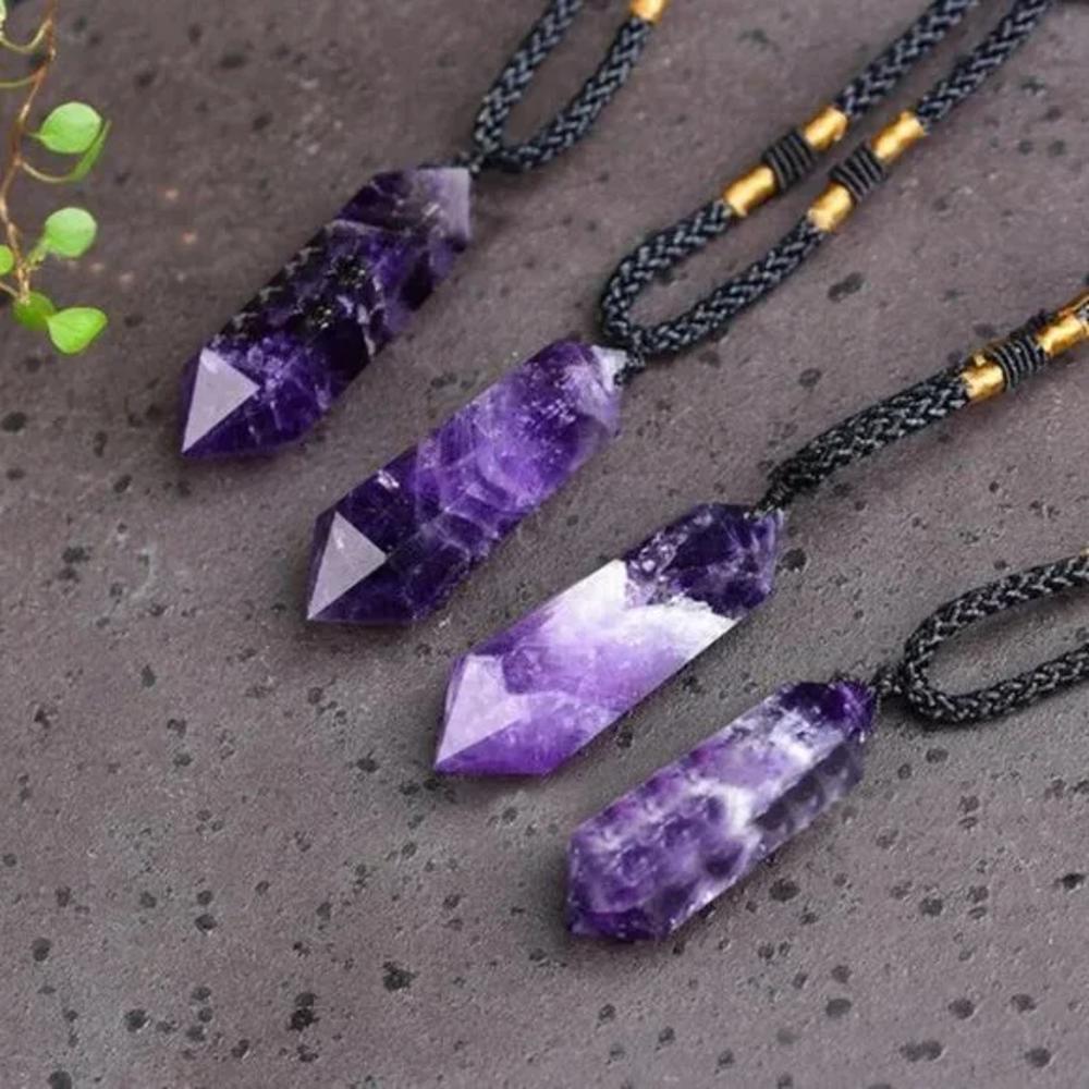 Natural Stone Amethyst Crystal Pendant Necklace