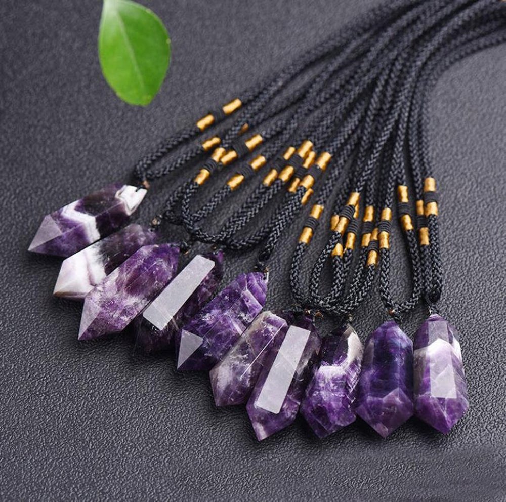 Natural Stone Amethyst Crystal Pendant Necklace