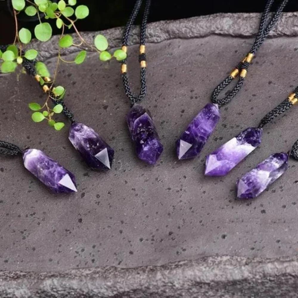 Natural Stone Amethyst Crystal Pendant Necklace