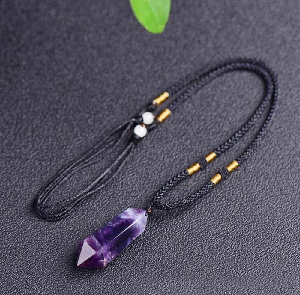 Natural Stone Amethyst Crystal Pendant Necklace