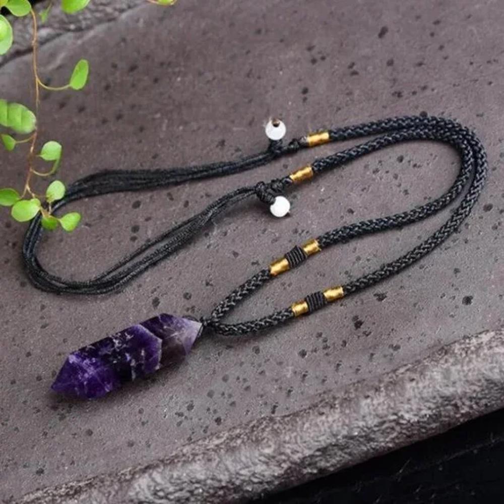 Natural Stone Amethyst Crystal Pendant Necklace