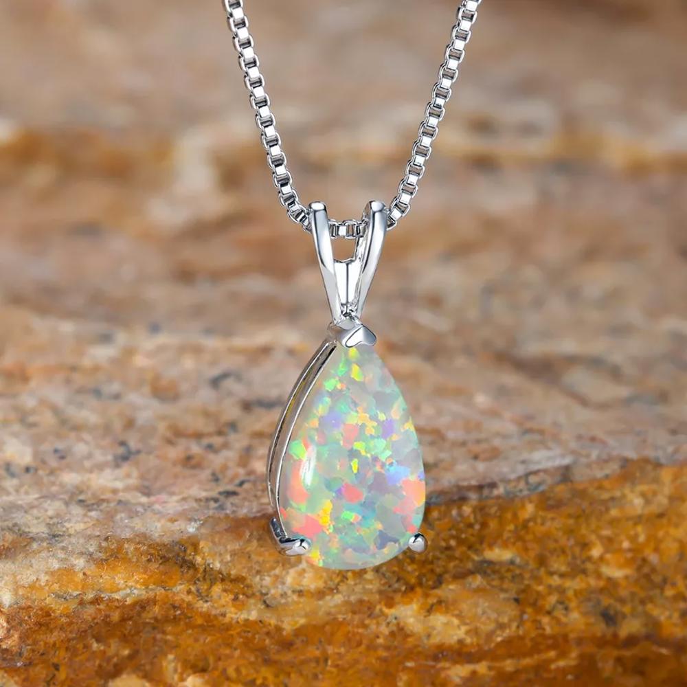 White Fire Opal Crystal Teardrop Pendant Healing Lucky Women Necklace Gifts