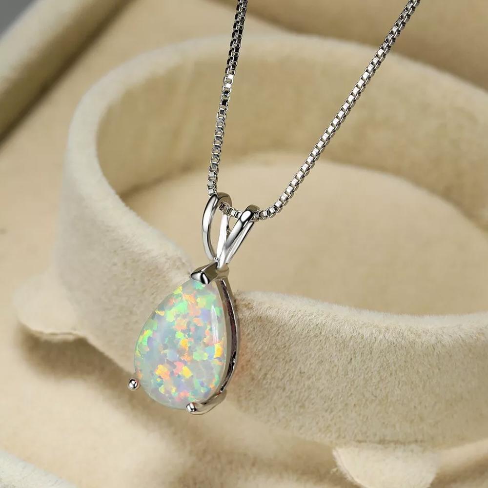 White Fire Opal Crystal Teardrop Pendant Healing Lucky Women Necklace Gifts