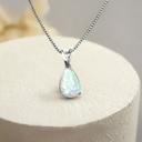  White Fire Opal Crystal Teardrop Pendant Healing Lucky Women Necklace Gifts