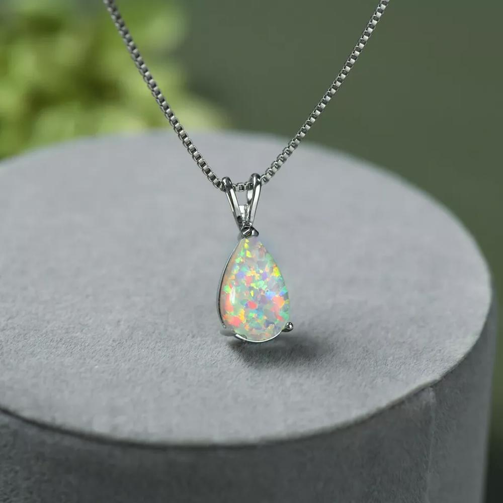 White Fire Opal Crystal Teardrop Pendant Healing Lucky Women Necklace Gifts