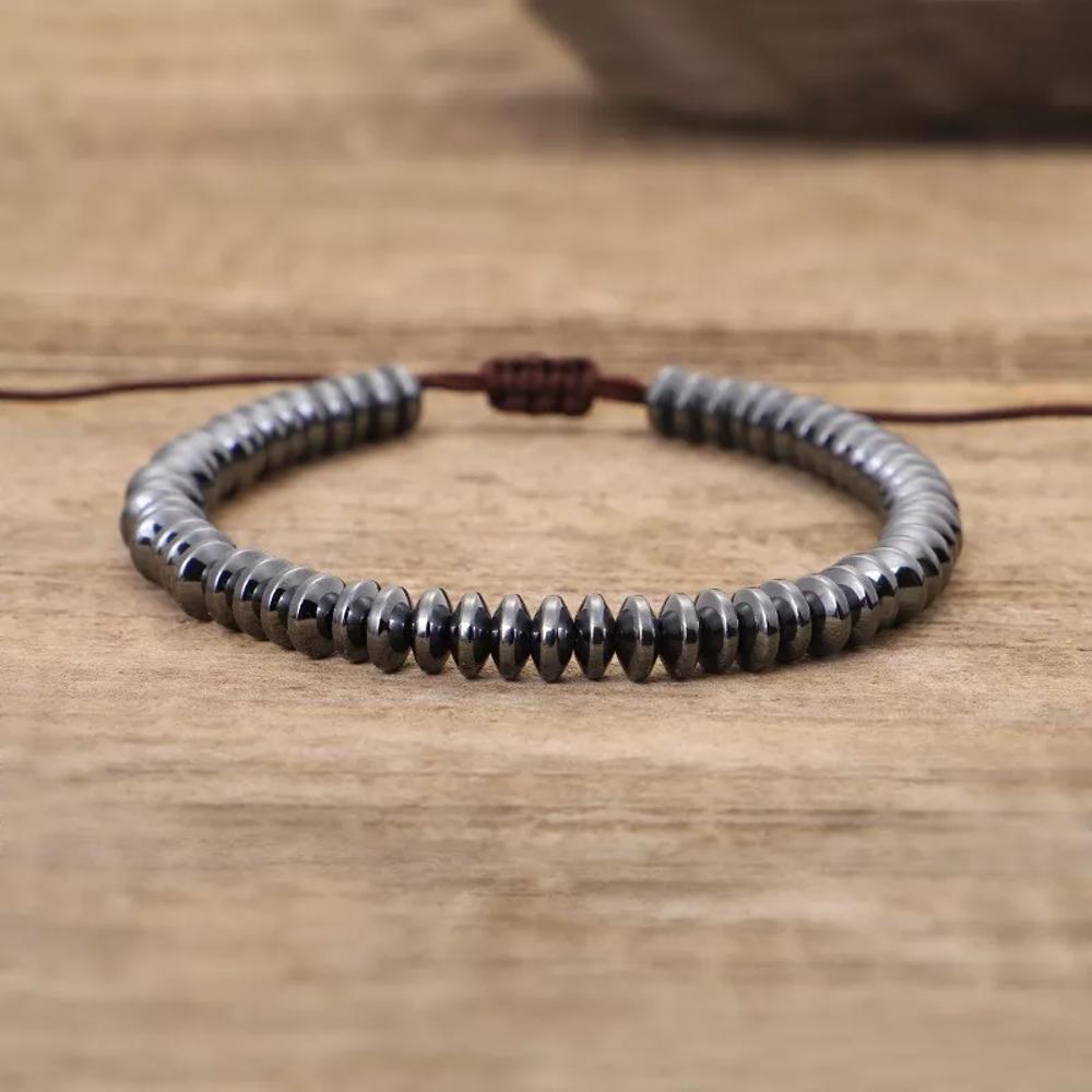 Natural Hematite Round Beads Healing Crystal Chakra Dainty Minimalist Bracelet