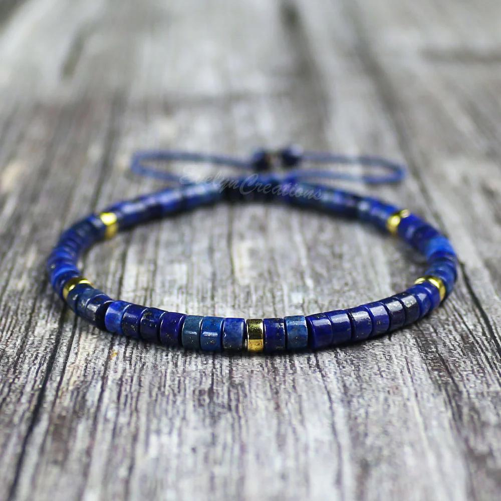 Women Blue Friendship Bracelet  Delicate Lapis Lazuli Natural Gemstone Dainty Bracelet Minimalist Gift