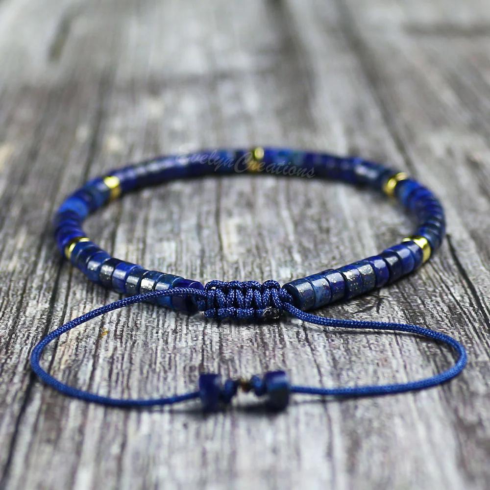 Women Blue Friendship Bracelet  Delicate Lapis Lazuli Natural Gemstone Dainty Bracelet Minimalist Gift