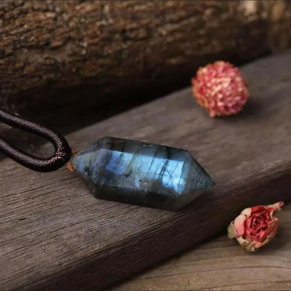 Natural Labradorite Flash Stone Hexagon Pendant Healing Energy Amulet Necklace