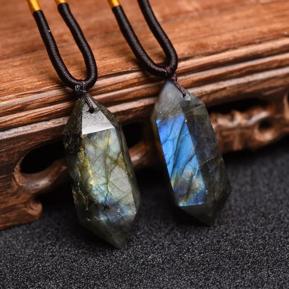 Natural Labradorite Flash Stone Hexagon Pendant Healing Energy Amulet Necklace