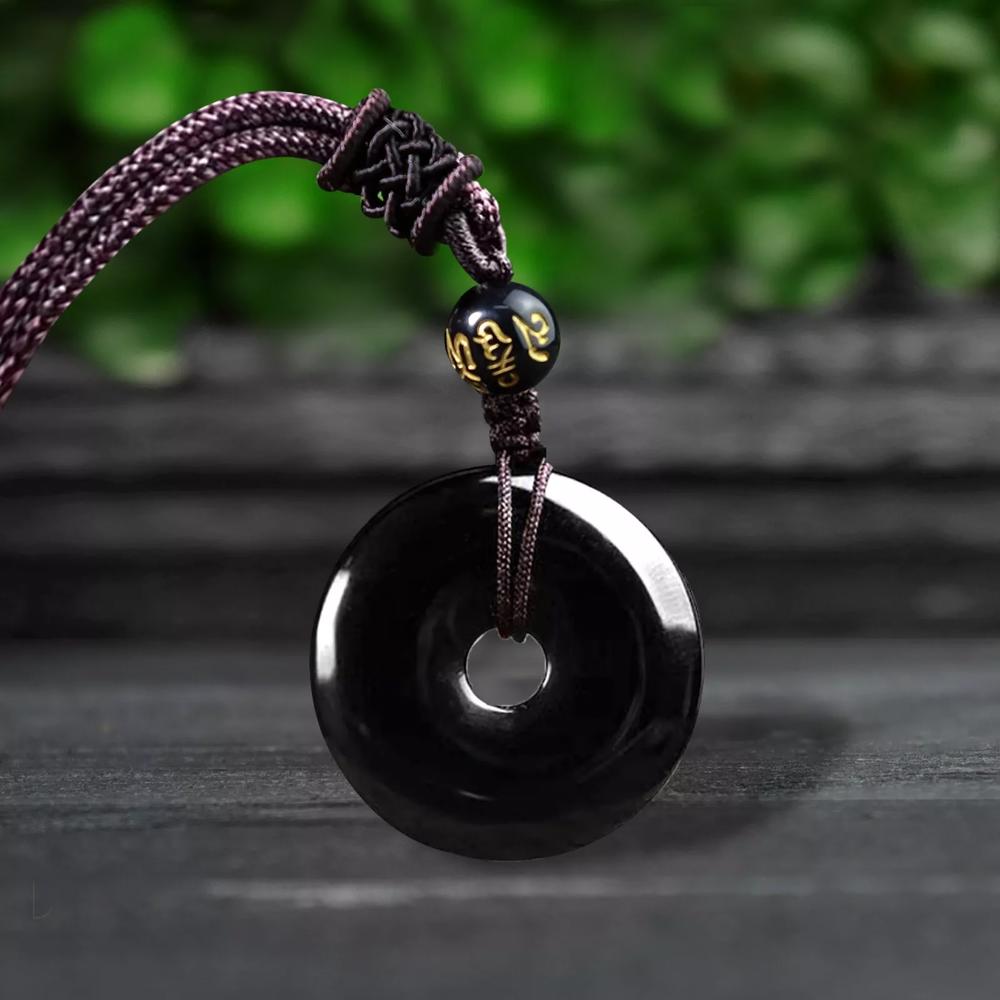 Black Obsidian Donut Buckle Pendant Healing Reiki Amulet Protection Necklace