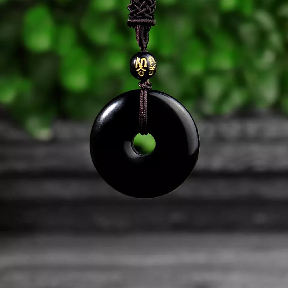 Black Obsidian Donut Buckle Pendant Healing Reiki Amulet Protection Necklace