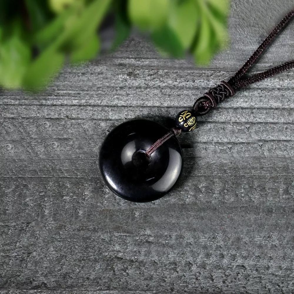 Black Obsidian Donut Buckle Pendant Healing Reiki Amulet Protection Necklace