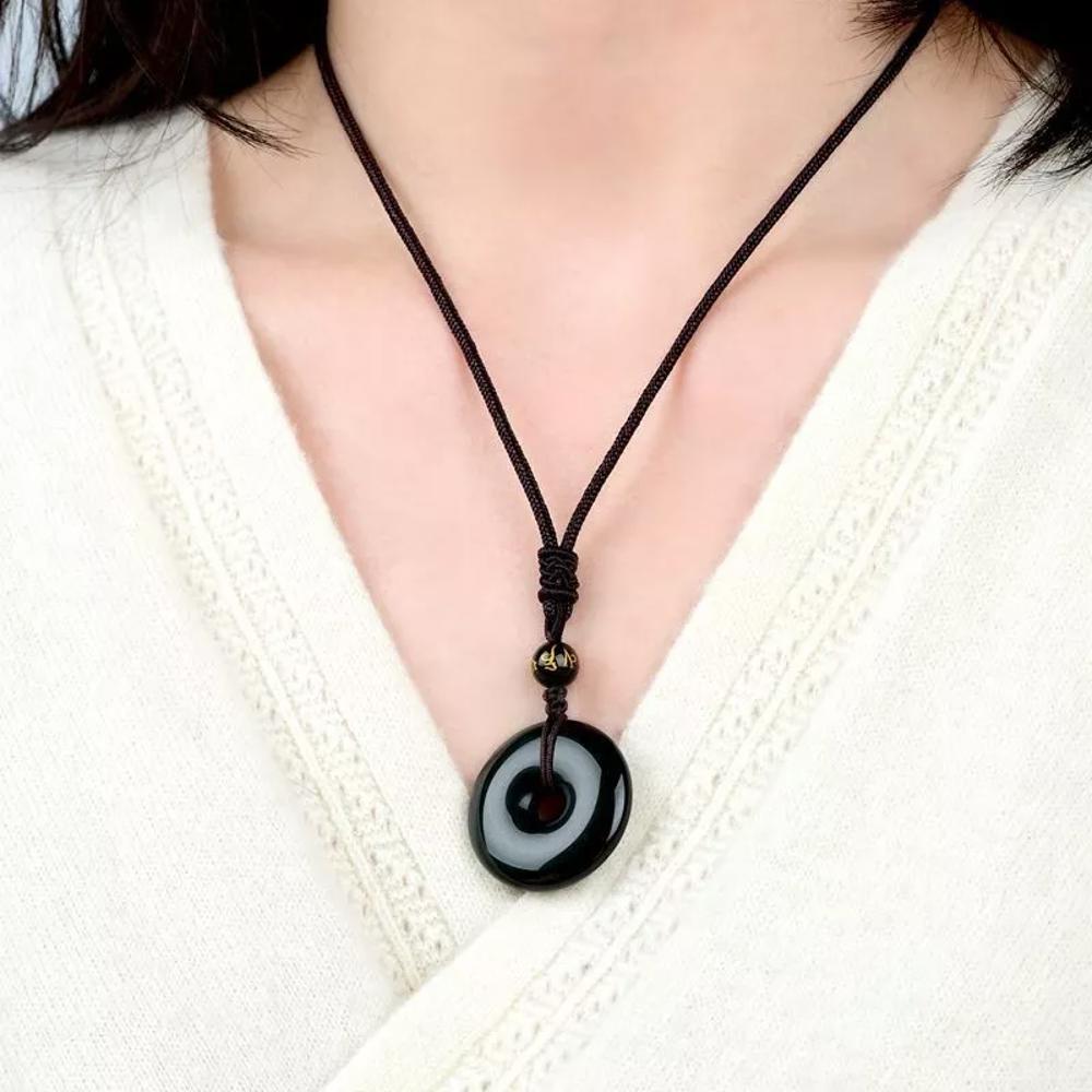 Black Obsidian Donut Buckle Pendant Healing Reiki Amulet Protection Necklace