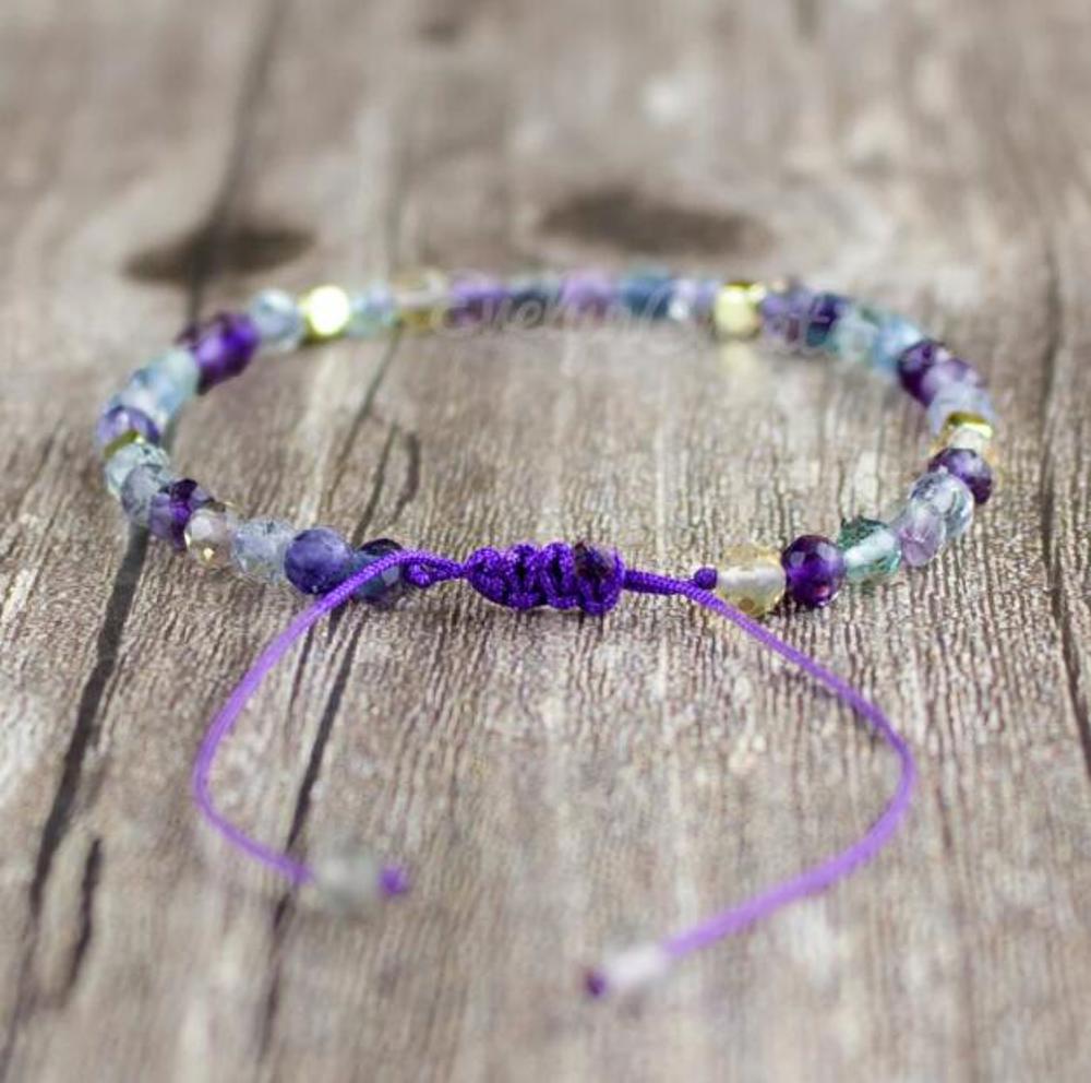 Delicate Natural Gemstone Fluorite Dainty Crystal Bracelet Minimalist Gift