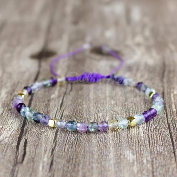 Delicate Natural Gemstone Fluorite Dainty Crystal Bracelet Minimalist Gift