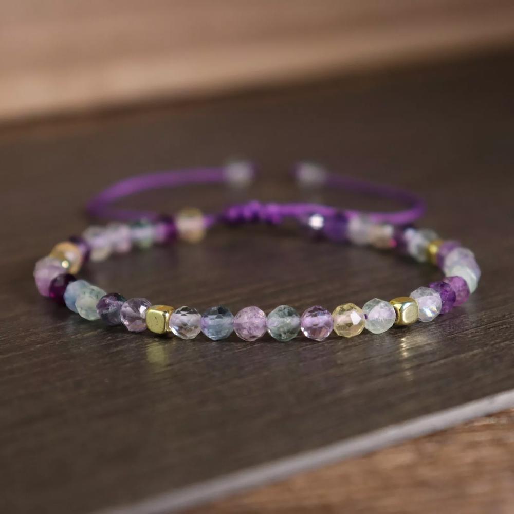 Delicate Natural Gemstone Fluorite Dainty Crystal Bracelet Minimalist Gift