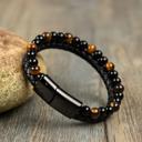  Natural Gemstone Men's Leather Calming Healing Bracelet Bangle 8 inches